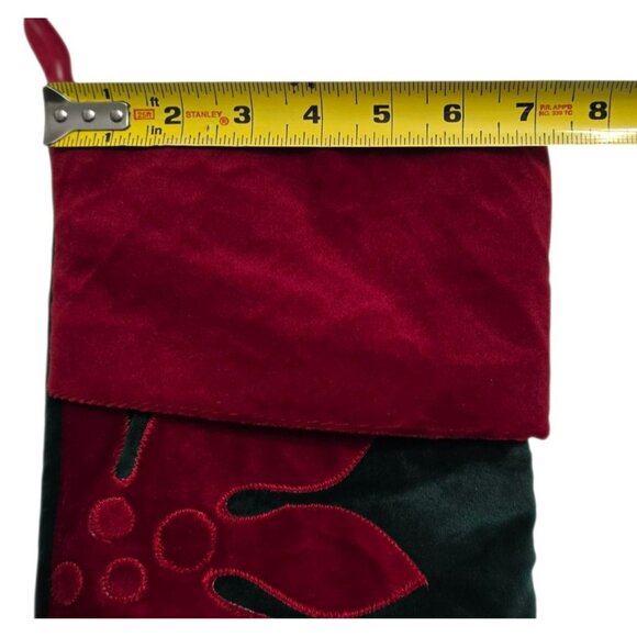 Vintage Dan Dee Velvet Poinsettia Christmas Stocking Sequins Green Red Holiday - Picture 6 of 7